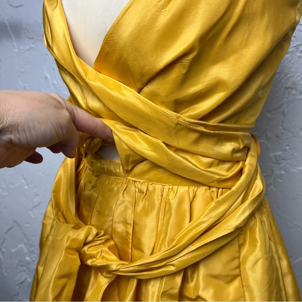 Diane Von Furstenberg Taffeta Silk Yellow Wrap Dress Small - Picture 2 of 14